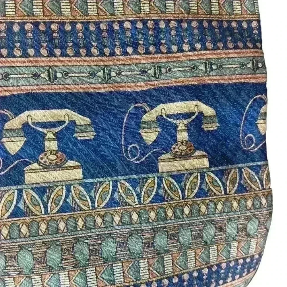 Daniel De Fasson Men’s Silk Tie Handmade Antique Telephone Design Classic Career - Picture 3 of 12